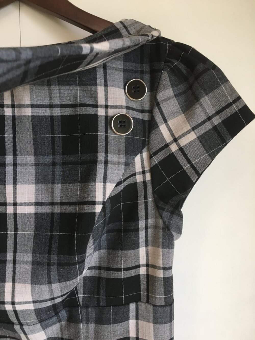 Vintage 90s Le Chateau Plaid Indie Cap Sleeve Large Folded Collar Midi Dress - S - Picture 6 of 16